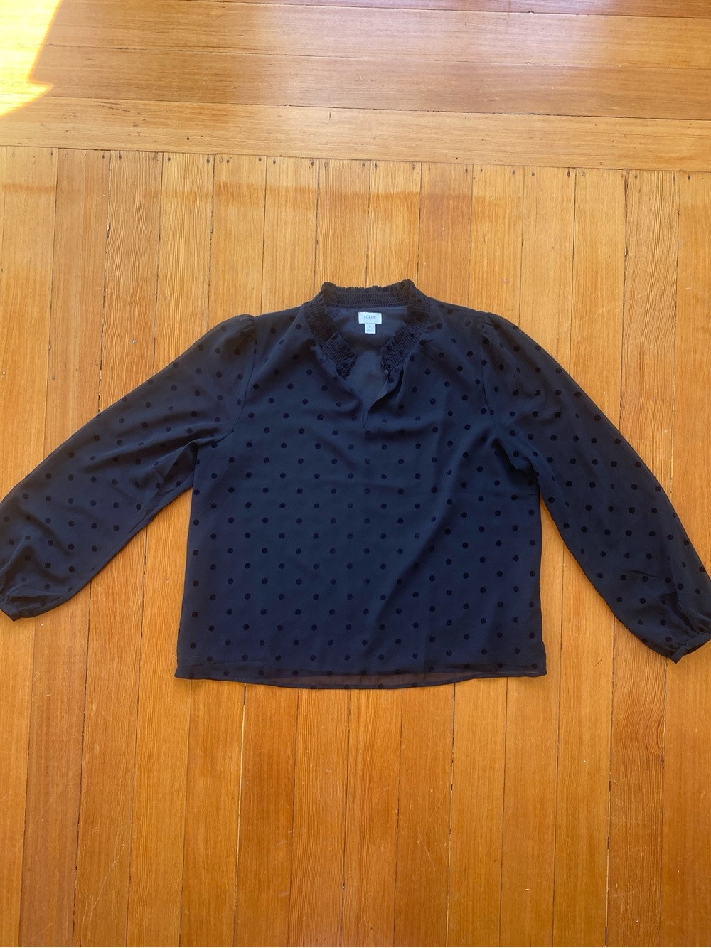 J. Crew Black Polka Dot Long-Sleeve Blouse